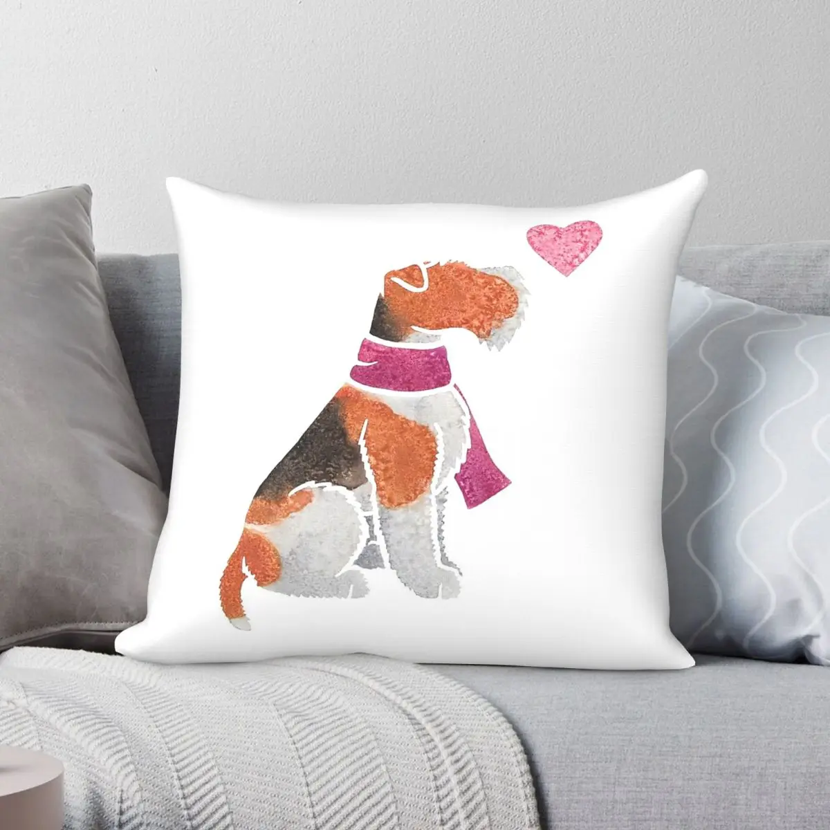 Watercolour Wire Fox Terrier Square Pillowcase Polyester Linen Velvet Printed Zip Decorative Pillow Case Room Cushion Cover
