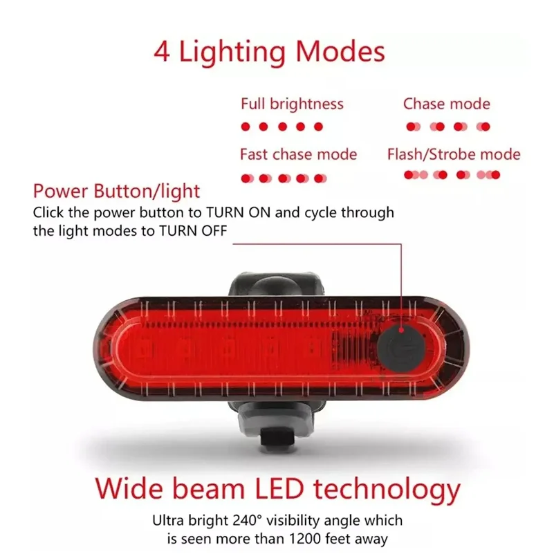 Rear Bike Tail Light USB Rechargeable Red Ultra Bright Taillights Fit On Bicycle Easy to Install
