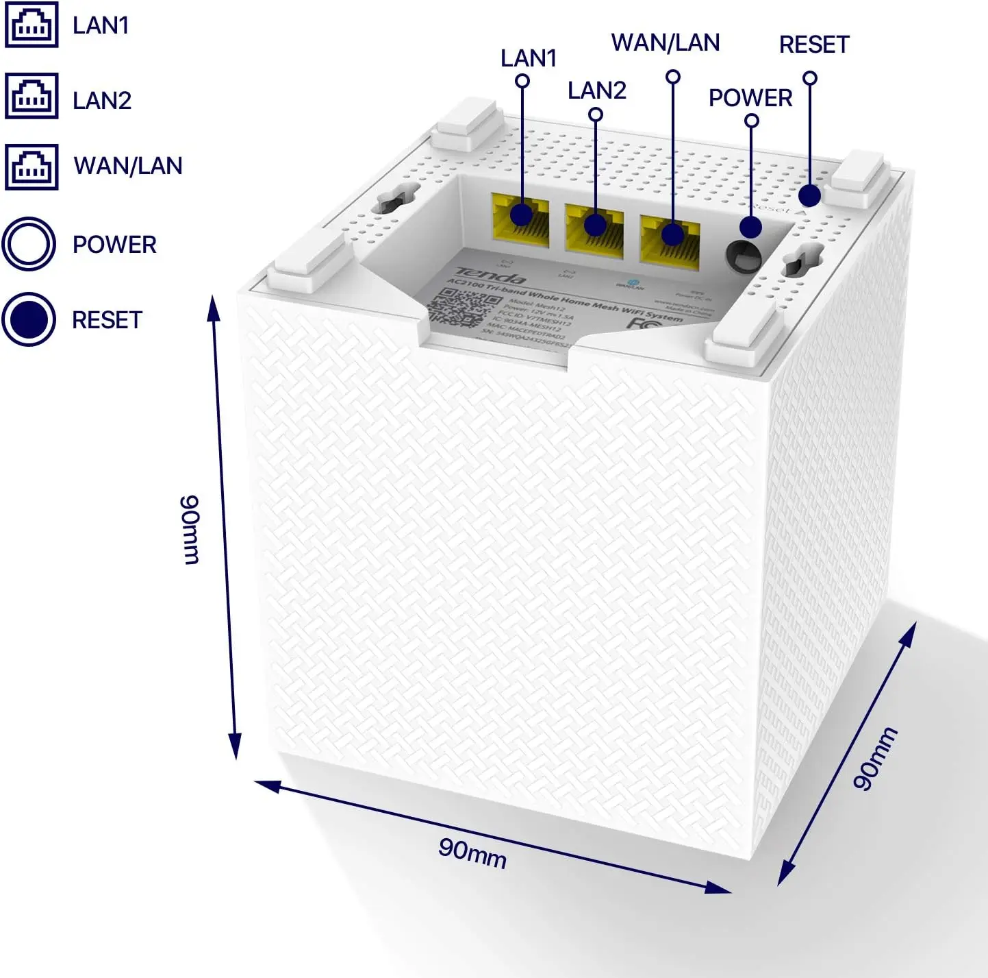 Tenda Mesh Wifi Router 2100Mbps MW12 Gigabit Dual Band Wireless Roteador AC2100 2.4&5GHz Network Mesh Range Extender Cover 500m²