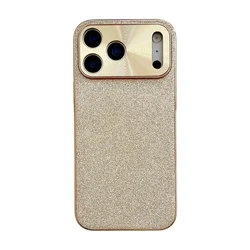 Glitter Leather Case for iPhone 17 Pro Max/16/15/14/13/12/11 Camera Lens Protector Gold Plating Frame Hard Case Funda iPhone Air