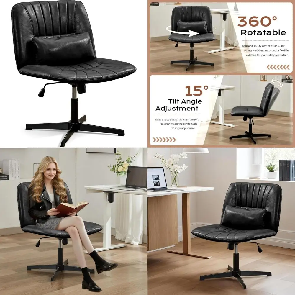 

Офисное кресло без подлокотников с регулируемой высотой и широким сиденьем для дома или спальни (черное)