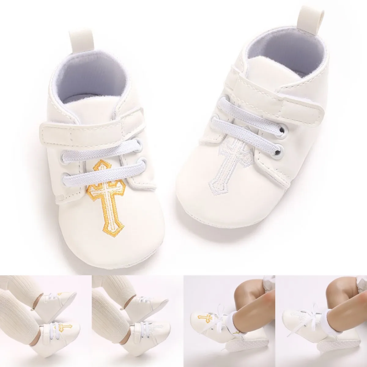 

HAIZHIW NEW Babies Baptism Shoes Comfortable Breathable Shoes Embroidery Cross Chapel Soft Soles Shoes 0-18 M