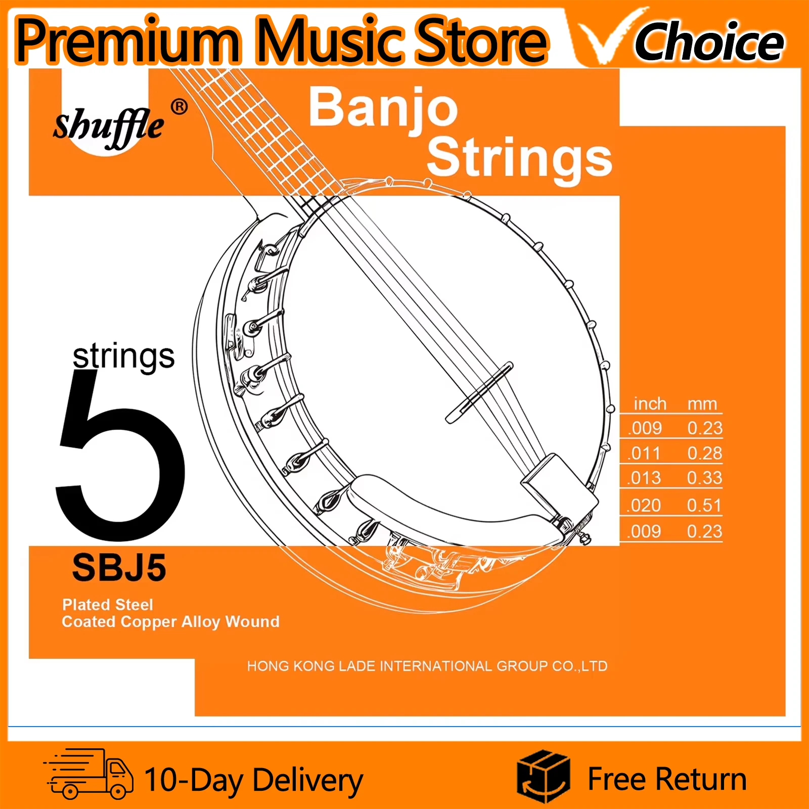 Shuffle 5 Strings Banjo Strings SBJ5 Copper Alloy Precision Wound Phosphor Bronze Winding Anti-Rust Coating Banjo Accessories