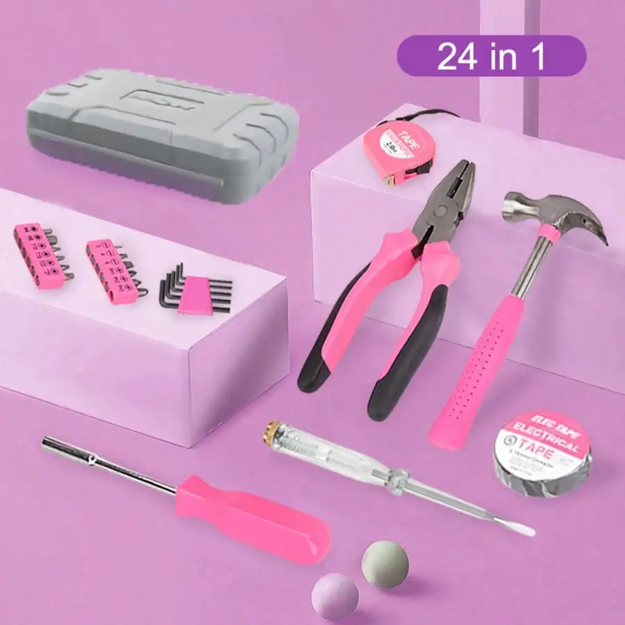 مجموعة أدوات بلاستيكية من سبائك الوردي مكونة من 24/46 قطعة للصيانة اليومية للمنزل #3