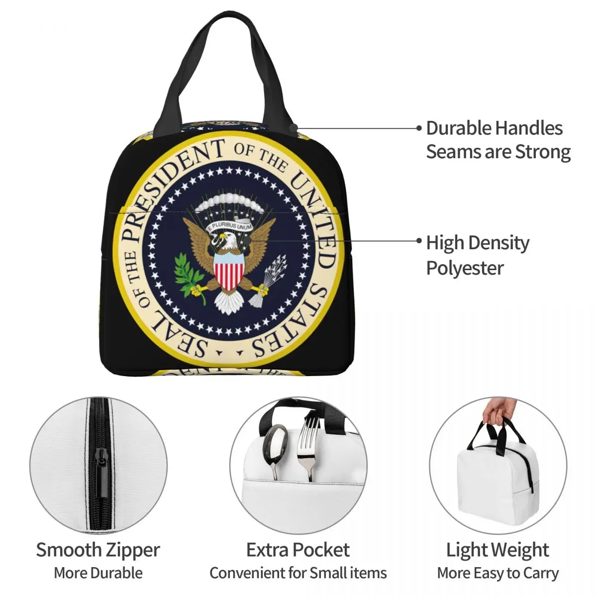 Sigillo del presidente dello stato unito Lunch Bag Unisex Portable Cooler isolato Lunch Box Food Bento Box