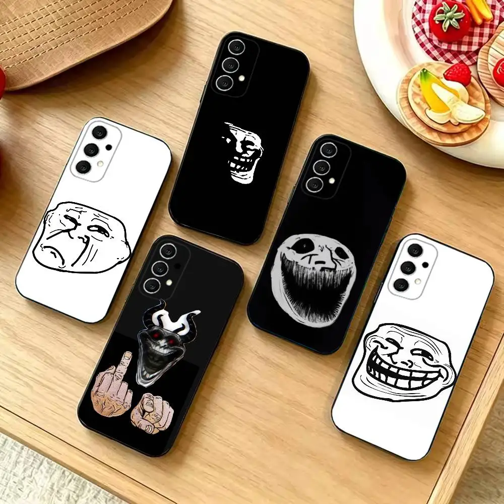 unny Trollface Memes Fashion Black Silicone Protective Phone Cover, Suitable for Samsung S20-S26,Ultra,Plus,FE,Lite,5G