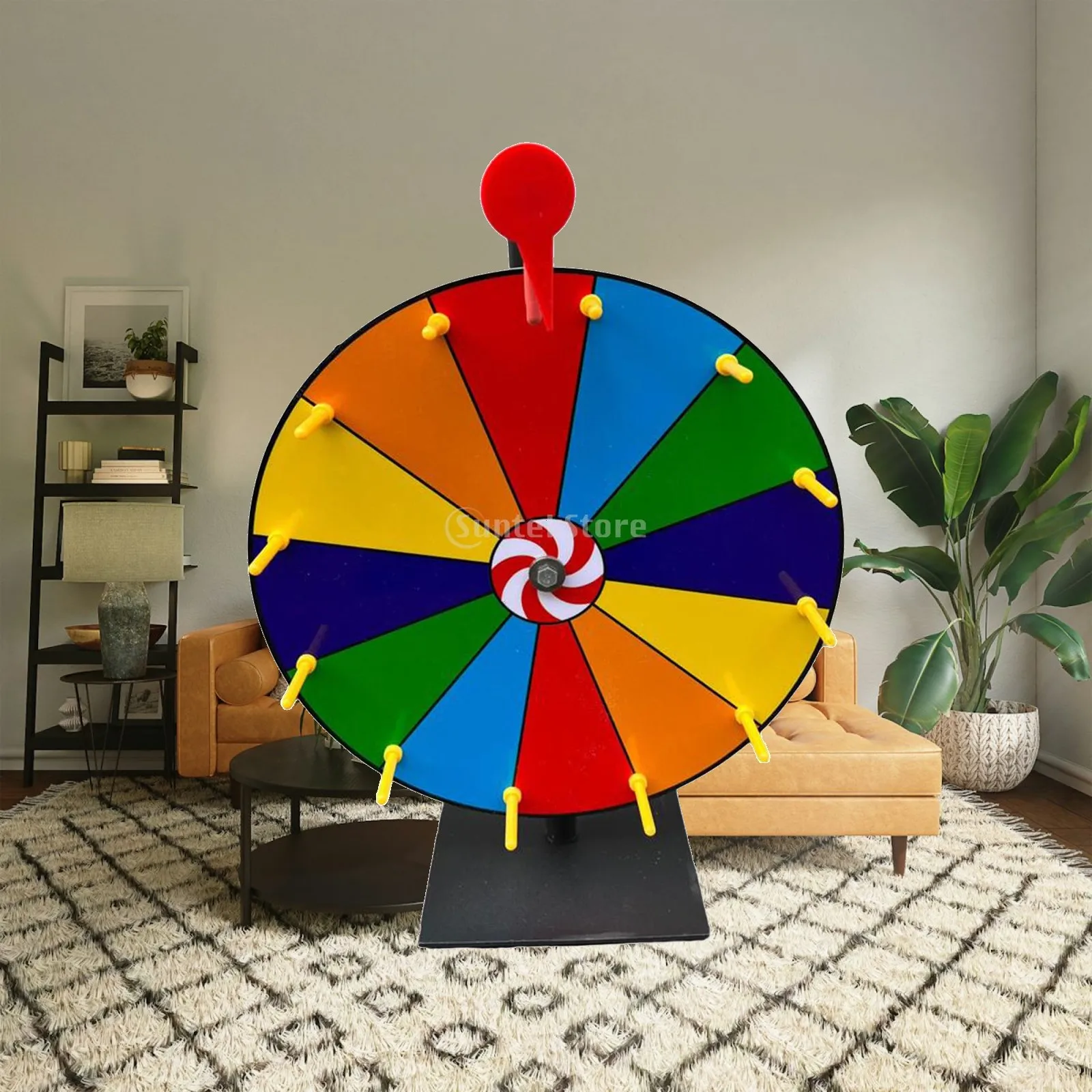 Erasable Prize Wheel with Stand for Carnival Show Supermarket Durable Iron Tabletop Fortune Spinner Editable Rainbow Board