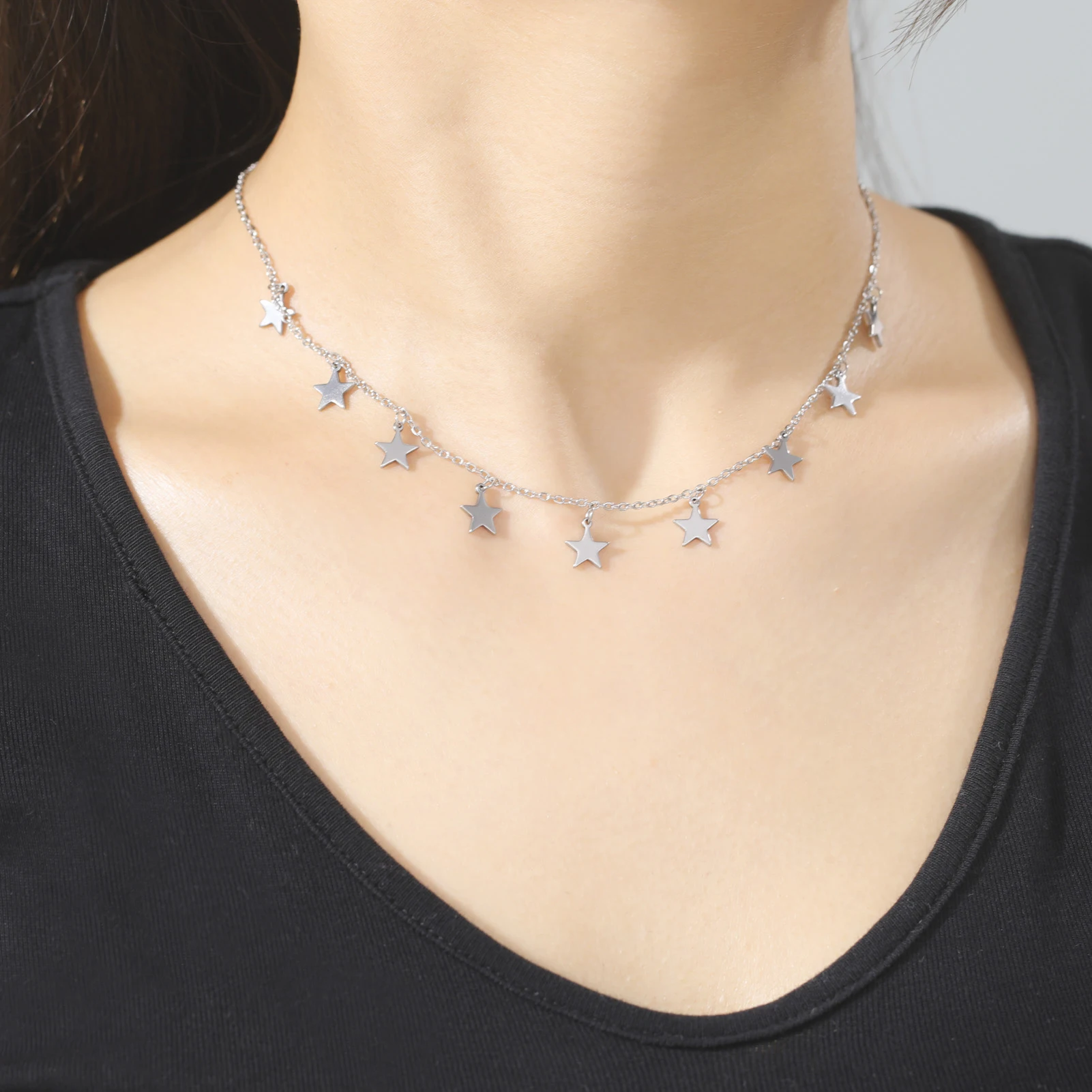 Stainless Steel Meniscus Star Pendant Fashion Tassel Choker Necklace for Women Charm Jewelry 2022 New