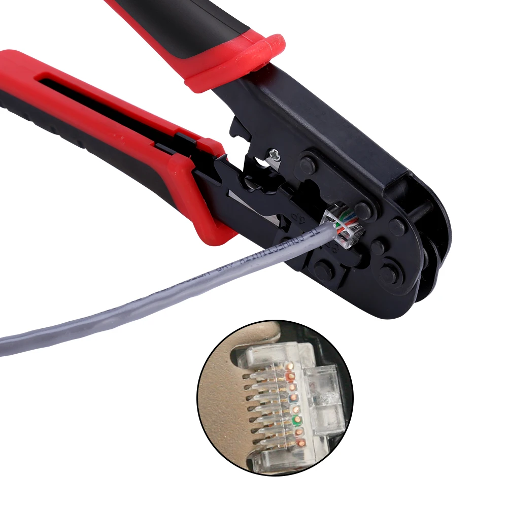 أداة تجعيد قطع كابل الشبكة لموصلات RJ45 RJ12 RJ11 8P/6P/4P مادة الفم الأحمر والأسود #5