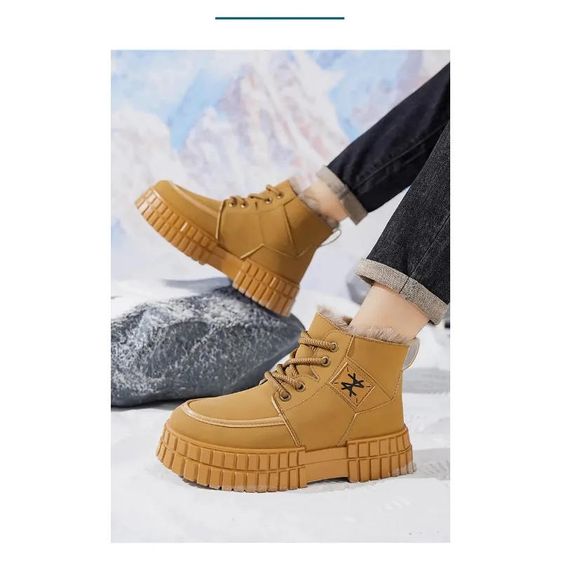 

Winter Plush Warm Men's Boots Khaki Fashion Tooling Shoes for Men Comfort Non-slip Platform Boots Man Ankle Boots botas hombre