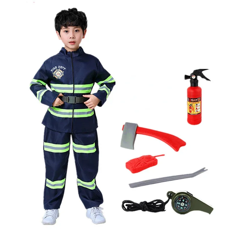 새로운 ❤ 2025 코스프레 애니메이션 어린이 의상 소방관 장난감 도구 무전기 나침반 호루라기 도끼 키트 프레테 ☆ ☆ ☆