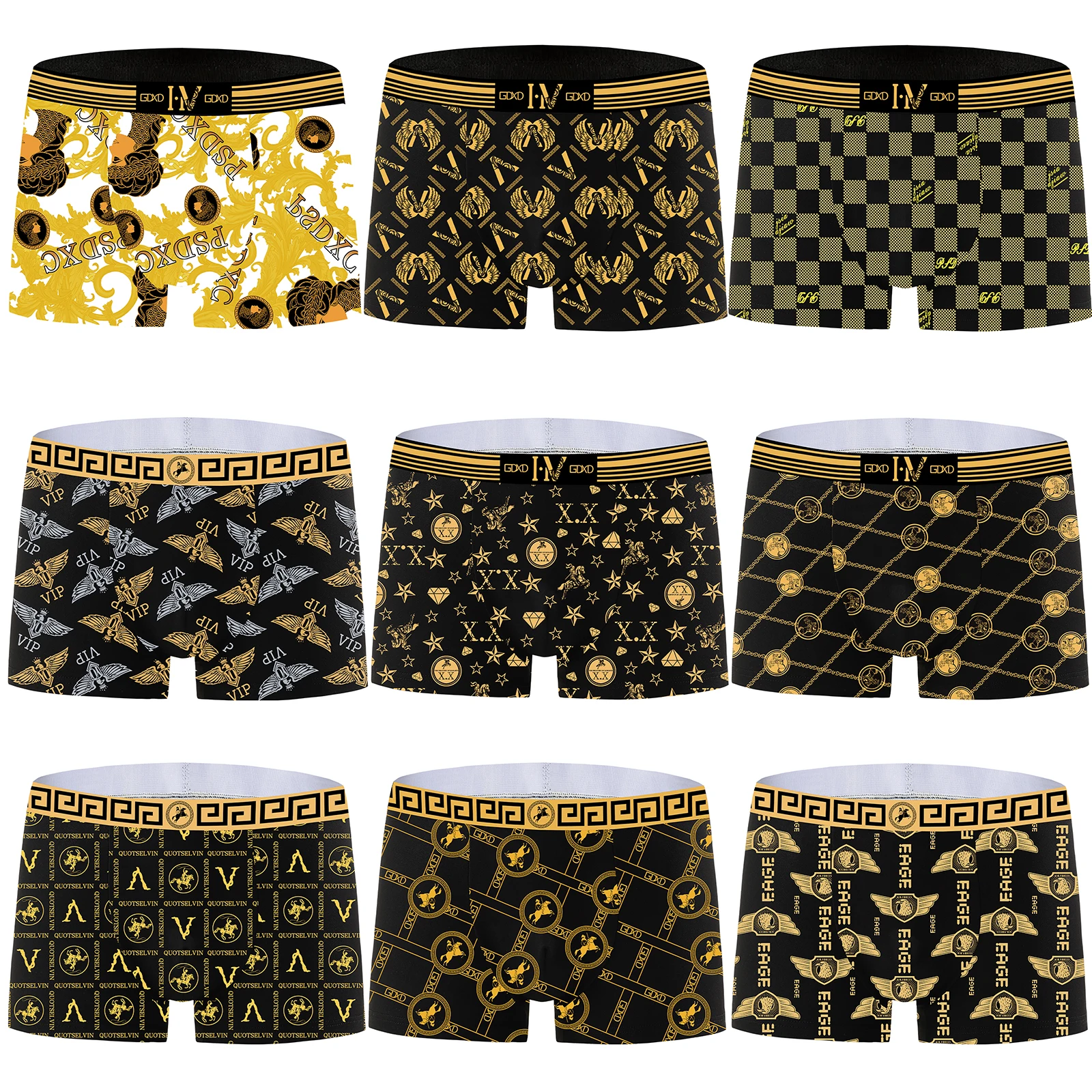 

Men Fashion Black Gold Printed Panties Plus Size Breathable Sports Underwear U Convex Comfortable Teen Boxer Briefs Men Knickers