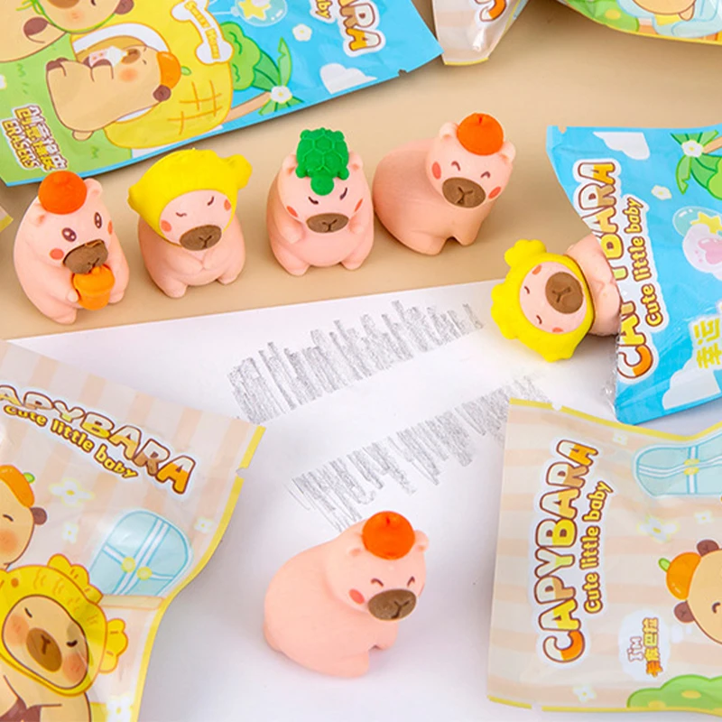 32pcs Capybara Rubber Original Box Cute Characters Little Baby Learning Stationery Model Figure Toy Children's Gift