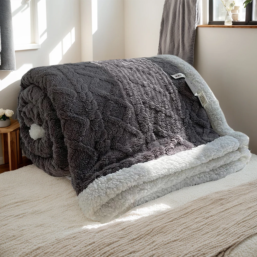 Winter Thick Blanket Comfortable Lamb Fleece Throw Blanket Double Layer Thick Lamb Wool Sleeping Blanket Flannel Throw Bedspread