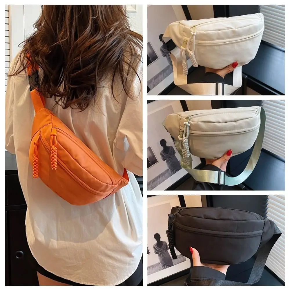 nylon Canvas Crossbody Bag Fashion Korean Style Zipper Canvas Chest Bag Message Bag Shoulder Bag Waist Bag Streetwear