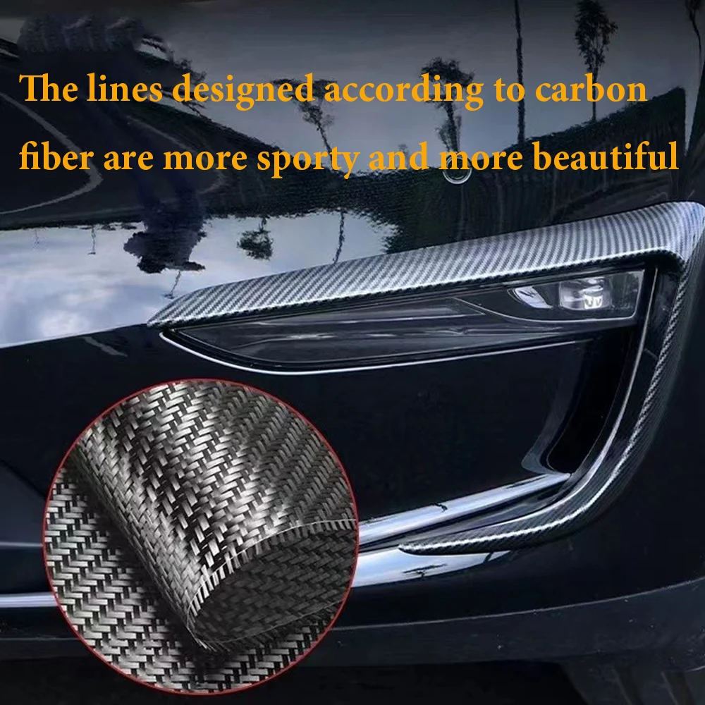 

ABS Glossy Black Fog Lamp Trim Carbon Look Blade Trim Light 2PS Upgrade Front Fog Lamp Eyebrow Wind Knife For Tesla Model 3 Y