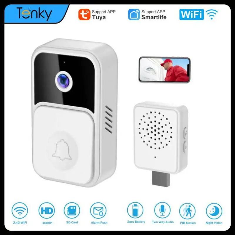 Tuya Smart Home WiFi Wireless HD IR Night Vision Video Doorbell V9 Phone DoorBell Battery Powered Security Protection