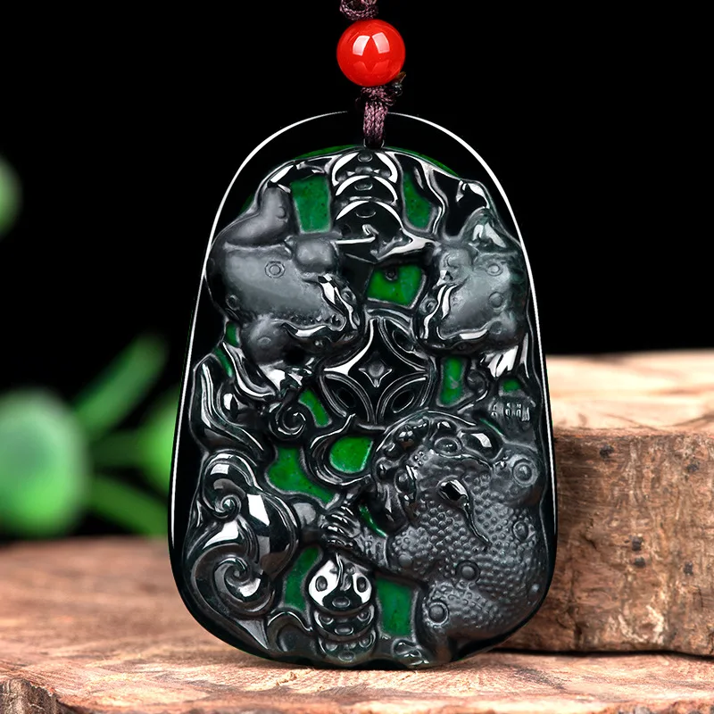 

New Authentic Natural Ink A-grade Jade Ink Jade Money Gold Toad Ice Seed Jade Pendant Pendant for Men Necklace for Women