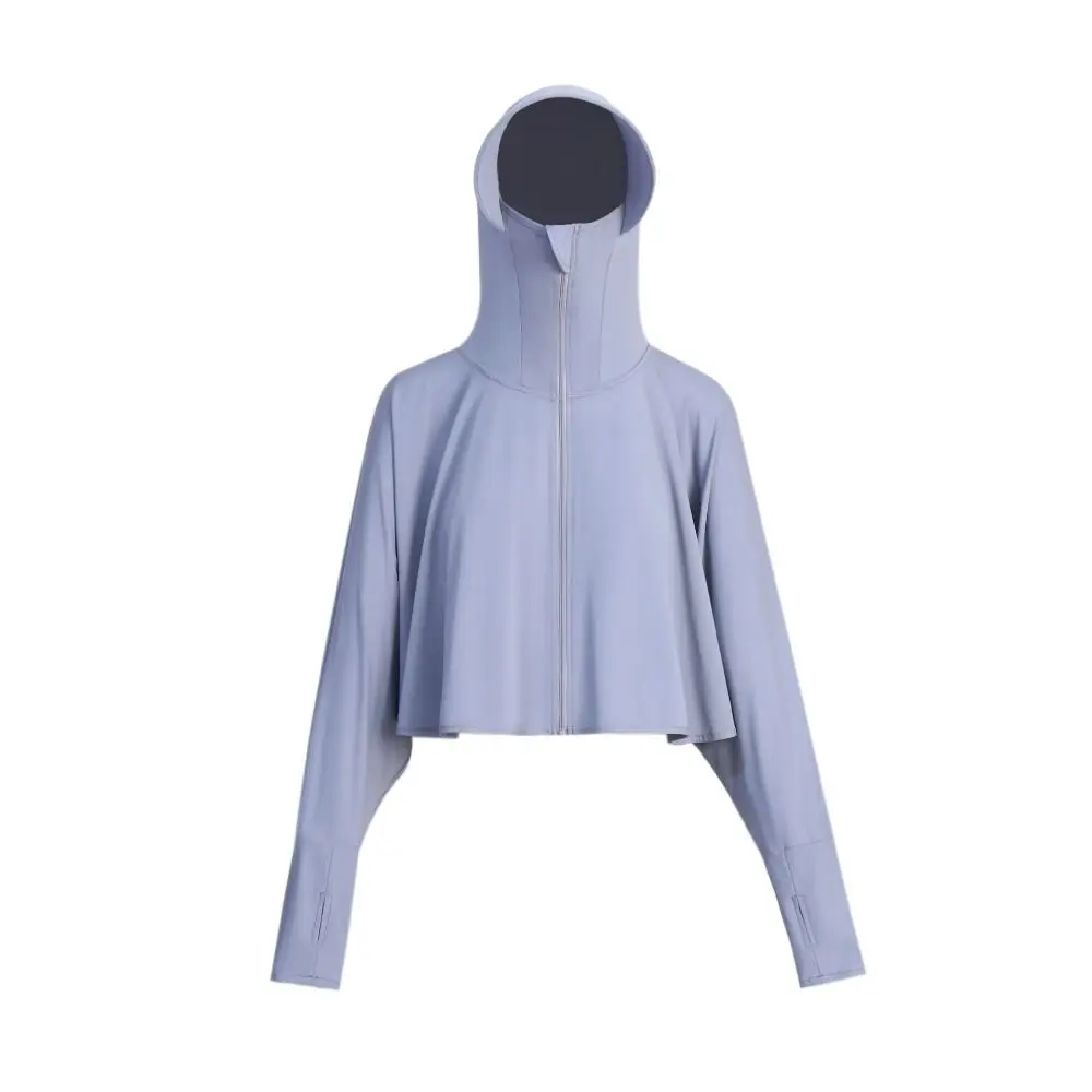 Сплошной цвет, солнцезащитная толстовка с большими полями, шляпа с длинными рукавами, солнцезащитная одежда, шарф, укороченный топ, короткая куртка из ледяного шелка, женская