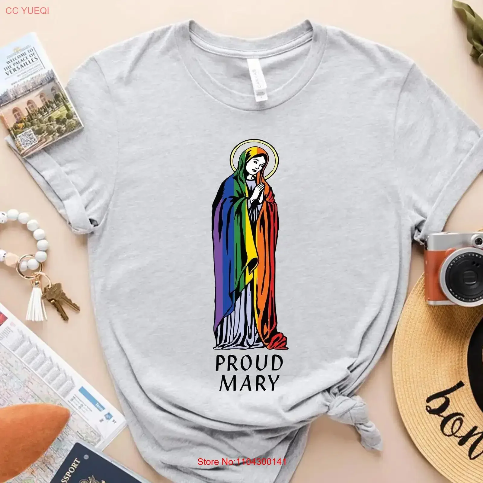 Proud Mary T Shirt LGBTQ Rainbow Virgin Inclusive Catholic Pride Religious Equality Spiritual Apparel vintage Washed Breathable