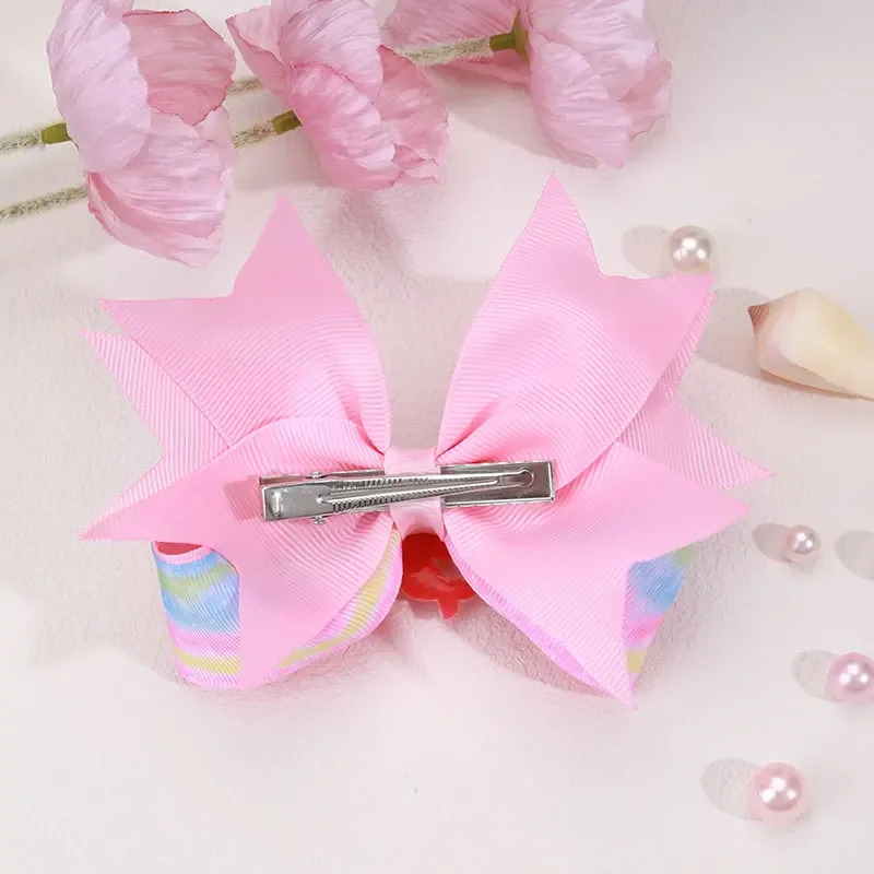 Sweet Pink Mermaid Hair Bow Clips Fashion Barrettes Headwear Boutique Ribbon Print Hairpins Kids Hair Ornament Accessory