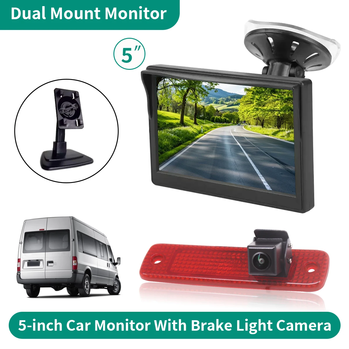 5-inch TFT LCD Car Dual Bracket Monitor With Vehicle Brake Light Rear View Camera For Ford Transit MK7 2006-2013 Truck Van