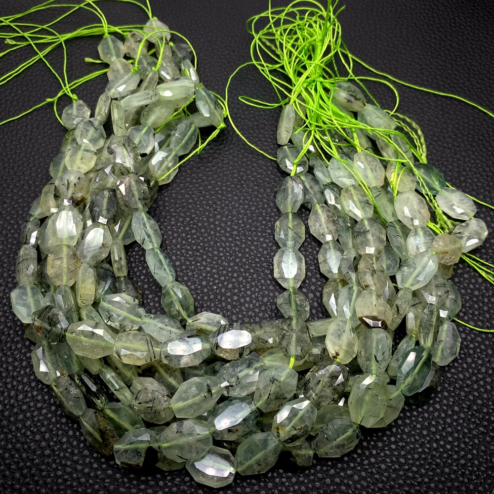 2 Strands 12x16mm Natural Prehnite Faceted Chunk Green Gemstone strand 15