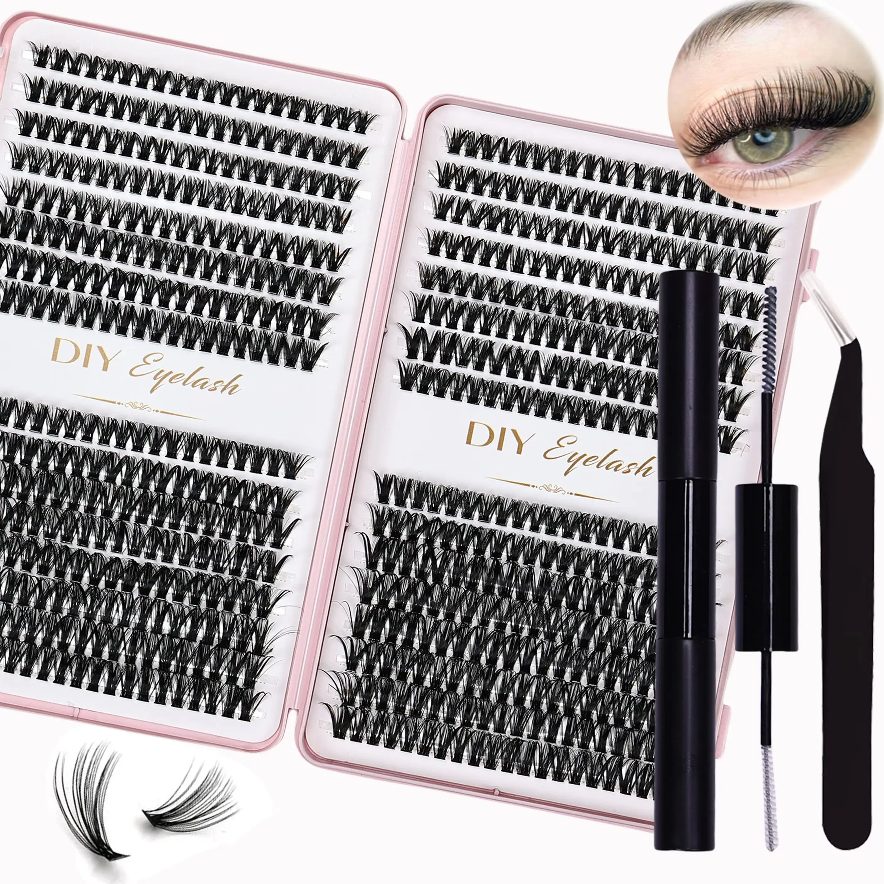 640pcs Eyelash Extension Kit D Curl with Adhesive Sealant And Tweezers Professional Eyelash Extension Kit