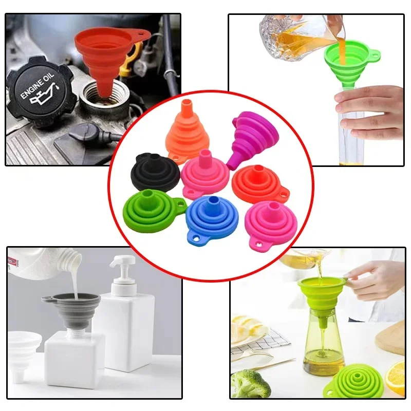 Food-Grade Silicone Foldable Funnel 2-in-1 Motorcycle Engine Oil Petrol Filling Tool Mini Portable Funnel for Household Kitchen