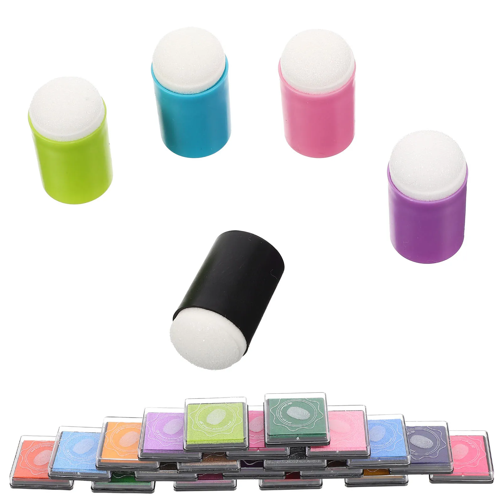 1 set 1 Set Diy Painting Finger Sponge Stamps With Ink Pad For Kids Graffiti Tools Art Craft Activities Sponge Daubers Painting