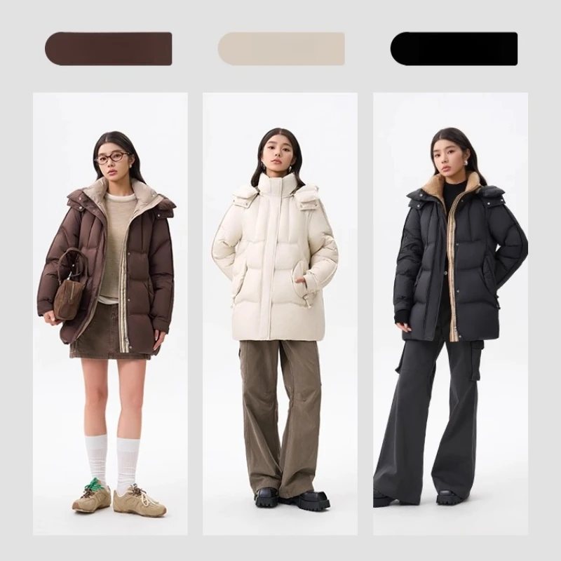 Chericom Damen-Entendaunenjacke, 2025, Winter, Stehkragen, abnehmbare Kapuze, Daunenmäntel, modisch, lässig, solide Damenmäntel, Y309156Y