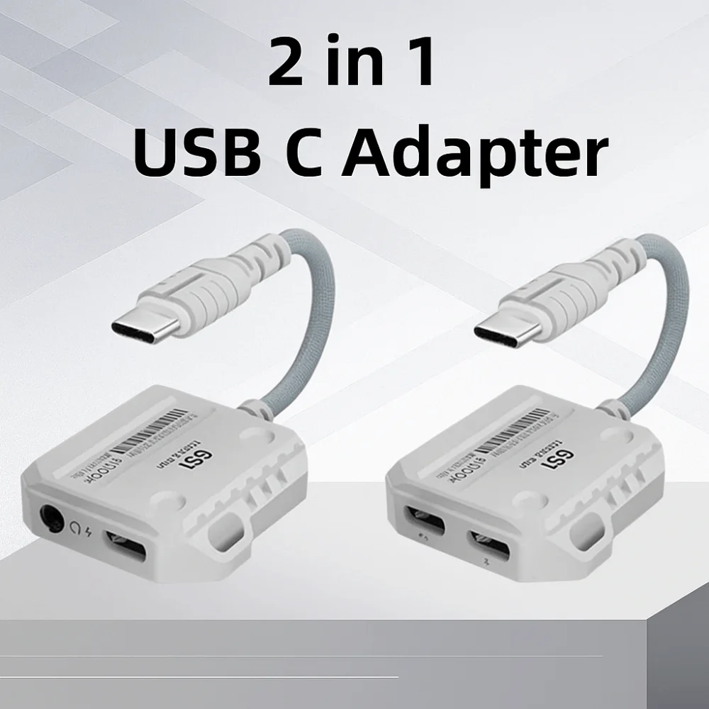 

Type-C Interface 2 in 1 USB C Adapter 60W 3.5MM 2 in 1 Headphone Converter HiFi Sound Fast Charging Audio Adapter