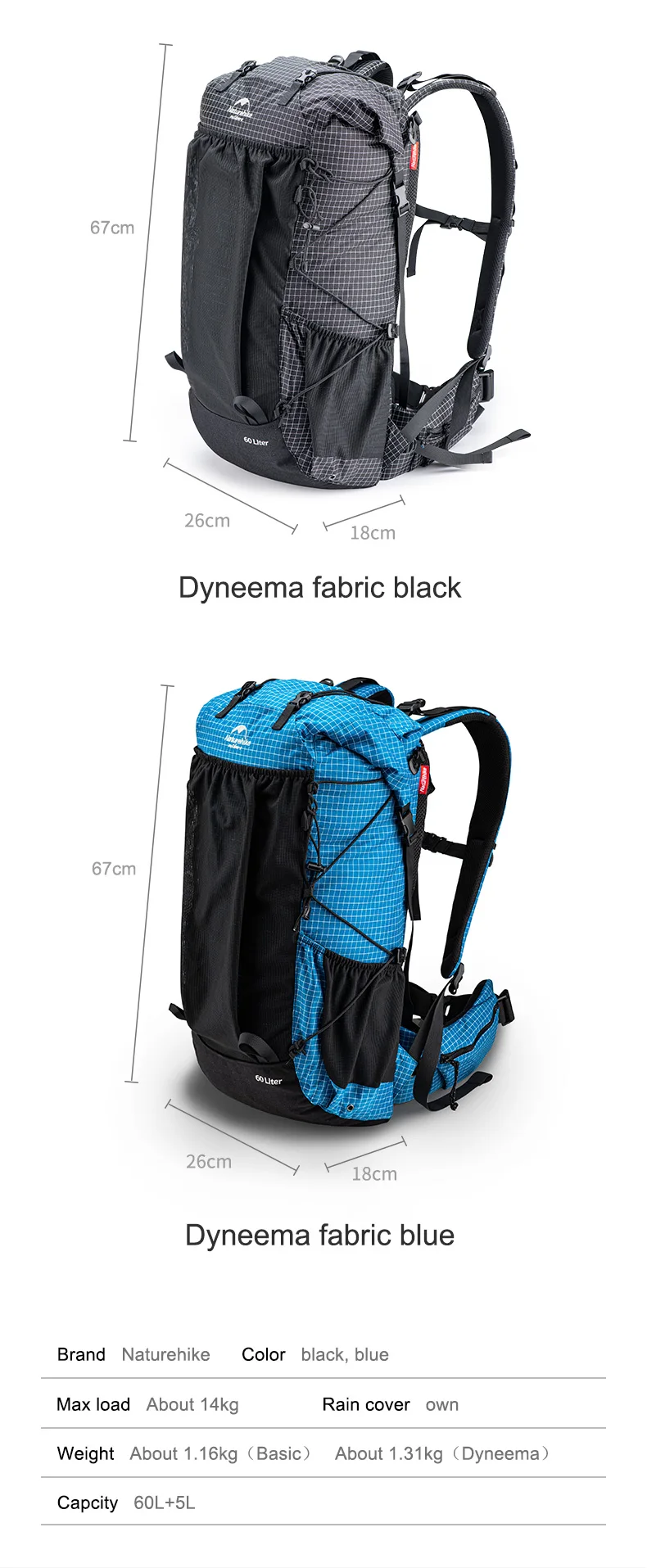 Naturehike Wanderrucksack 60+5L Große Kapazität Rock Series 2.0 Outdoor-Sporttasche Camping Klettern Reise Wasserdichter Rucksack – Detail 13