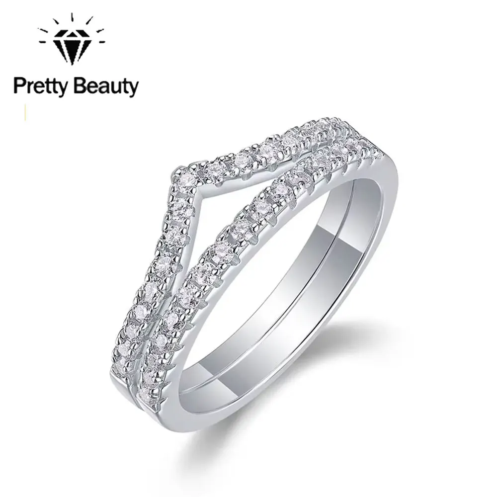 

Pretty Beauty Moissanite Chevron Ring for Women S925 Silver V Shaped Eternity Band Stackable Curved Wedding Band Fine Jewelry