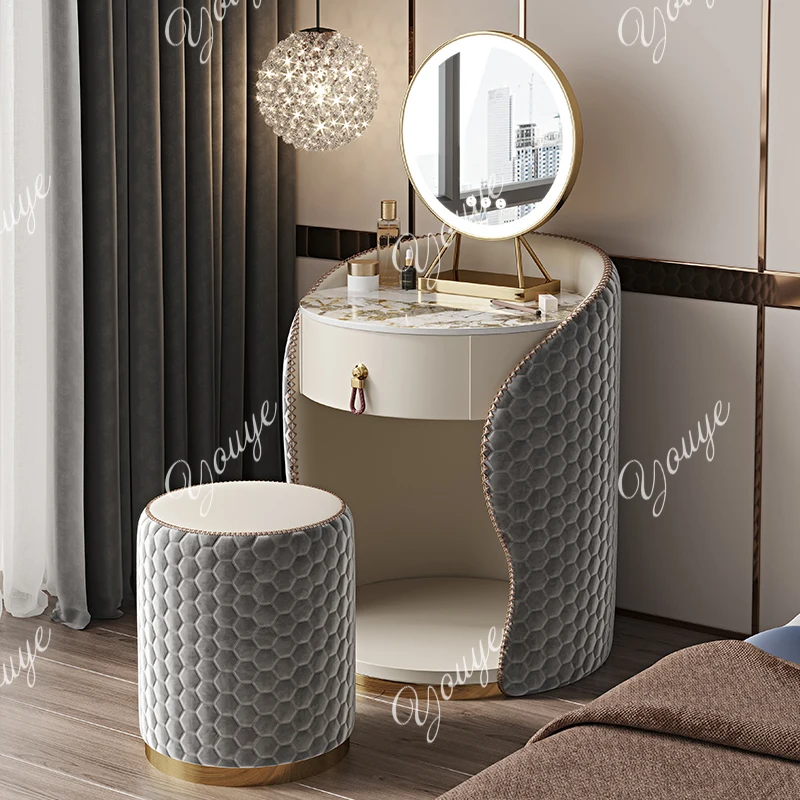 

Nordic dressing table bedroom modern simple round personality small light luxury mini makeup table