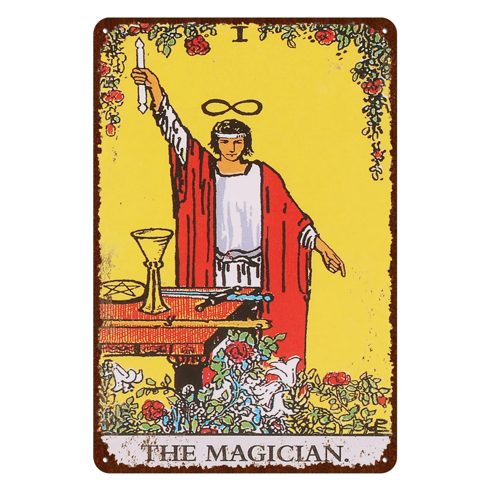 Tarot Cards The Magician I Vintage Tin Signs Tarot Cards Metal Decorative Signs Game Room Retro Wall Decor Home Wall Signs 8x12 