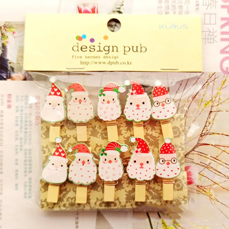 Merry Christmas Cartoon Santa Claus Small Clip Hanging Photo Wall Flower Shop Card Wooden Clip Christmas Decorations For Home