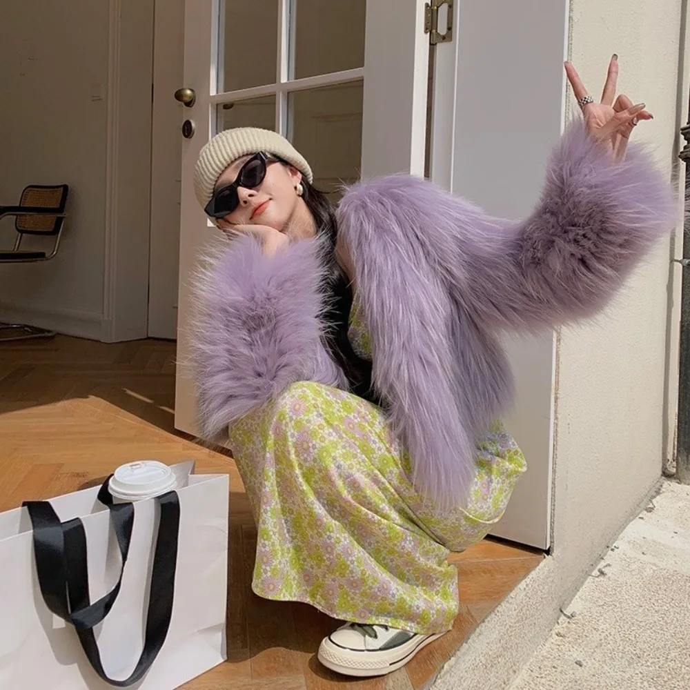 OFTBUY معطف الفرو المنسوج موضة سميكة 2025 خريف شتاء جديد فرو الراكون الطبيعي على الوجهين الدافئة الفراء الحقيقي سترة النساء