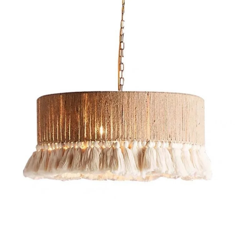 Vintage Tassels Pendant Light Handmade Weaving Hemp Rope Pendant Lamps Living Bedroom Hotel Restaurant Table Decor Chandelier