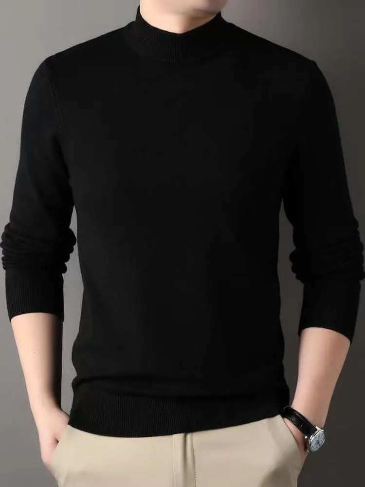 

Men's Mid-Ne Knitted Sweater Autumn Winter Slim Fit Long Sve Breathable Warm Soft Pure Color Overhead Base irt