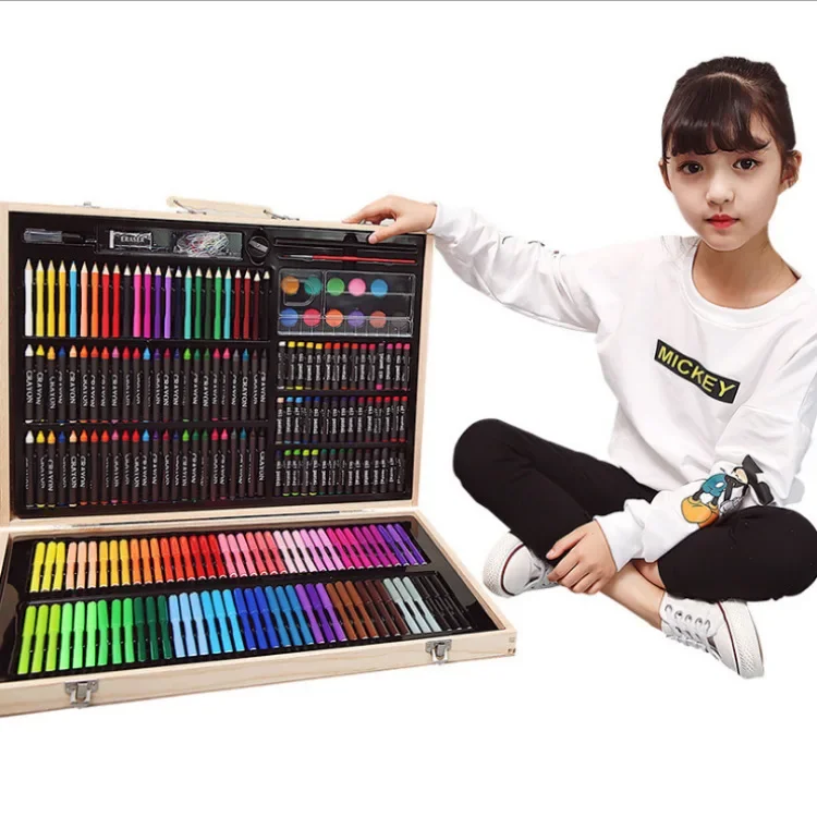 251 Wooden Box Kids Painting Brush Set Watercolor Pen Crayon Set Color Lead Kindergarten Watercolor Pen Children