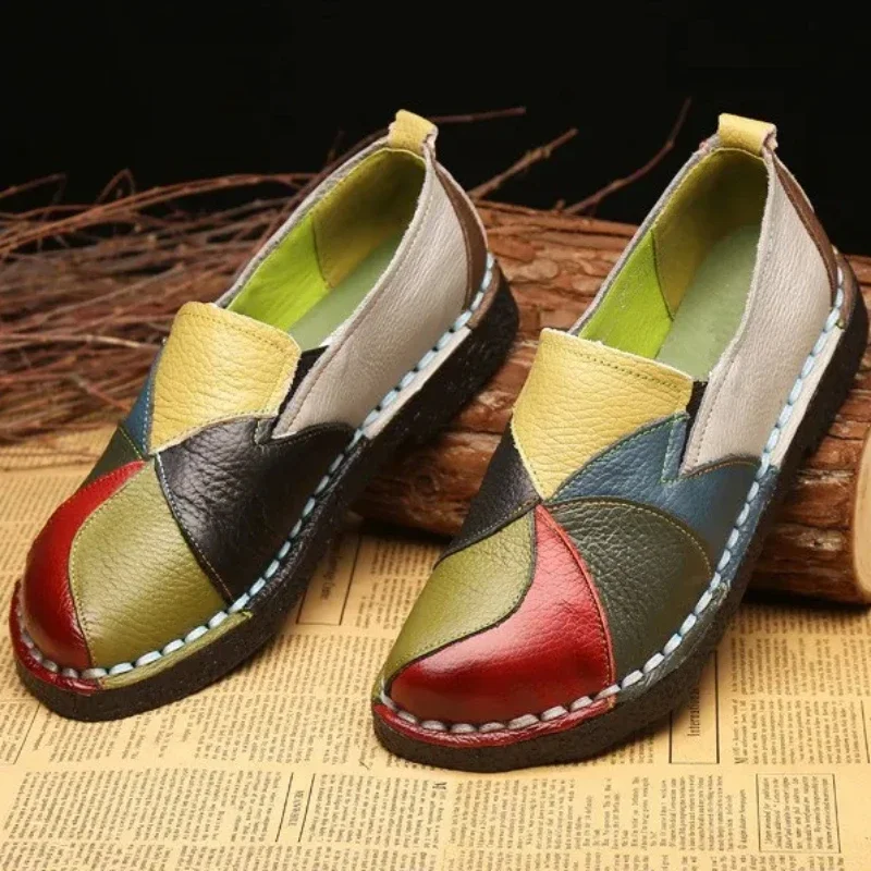 Mixed Color Women Loafers Retro Women Flat Shoe Soft Ladies Slip-ons Patchwork Women Moccasins Large Size 43 Rasteiras Femininas