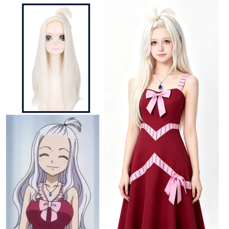 Mirajane Strauss Cosplay Costume Fairy Tail Fairy Queen Long Red Evening Dress Outfit Full Set with Necklace Styled Wig