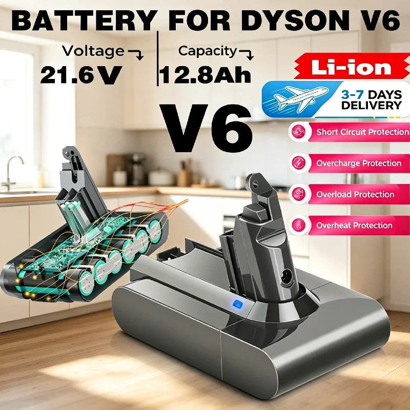 Magazzino UE, spedizione veloce, Batteria per Dyson V6, aspirapolvere per Dyson V6 21.6V 12.800 mAh batteria ricaricabile DC58, DC59, DC6265070880, SV03, SV04, SV05, SV06, SV07, SV09 18650 batteria