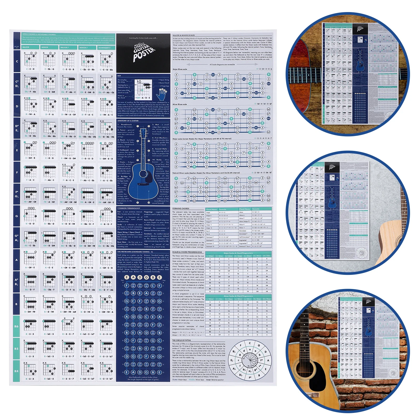 

Guitar Chord Poster for Circle Of Fifths Wheel Beginners Laminated Matte Paper Piano Chart Educational Picture Accessories