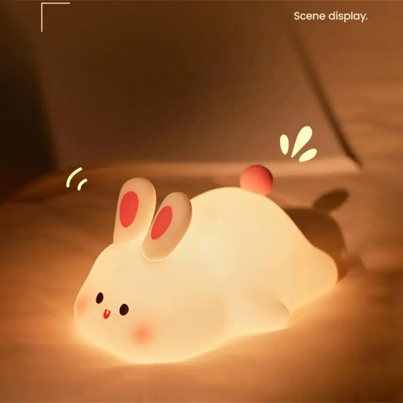 Pat Light Long Lasting Battery Life Skin-friendly Material Soft Light Timing Function Cute Rabbit Shape Smooth Night Light