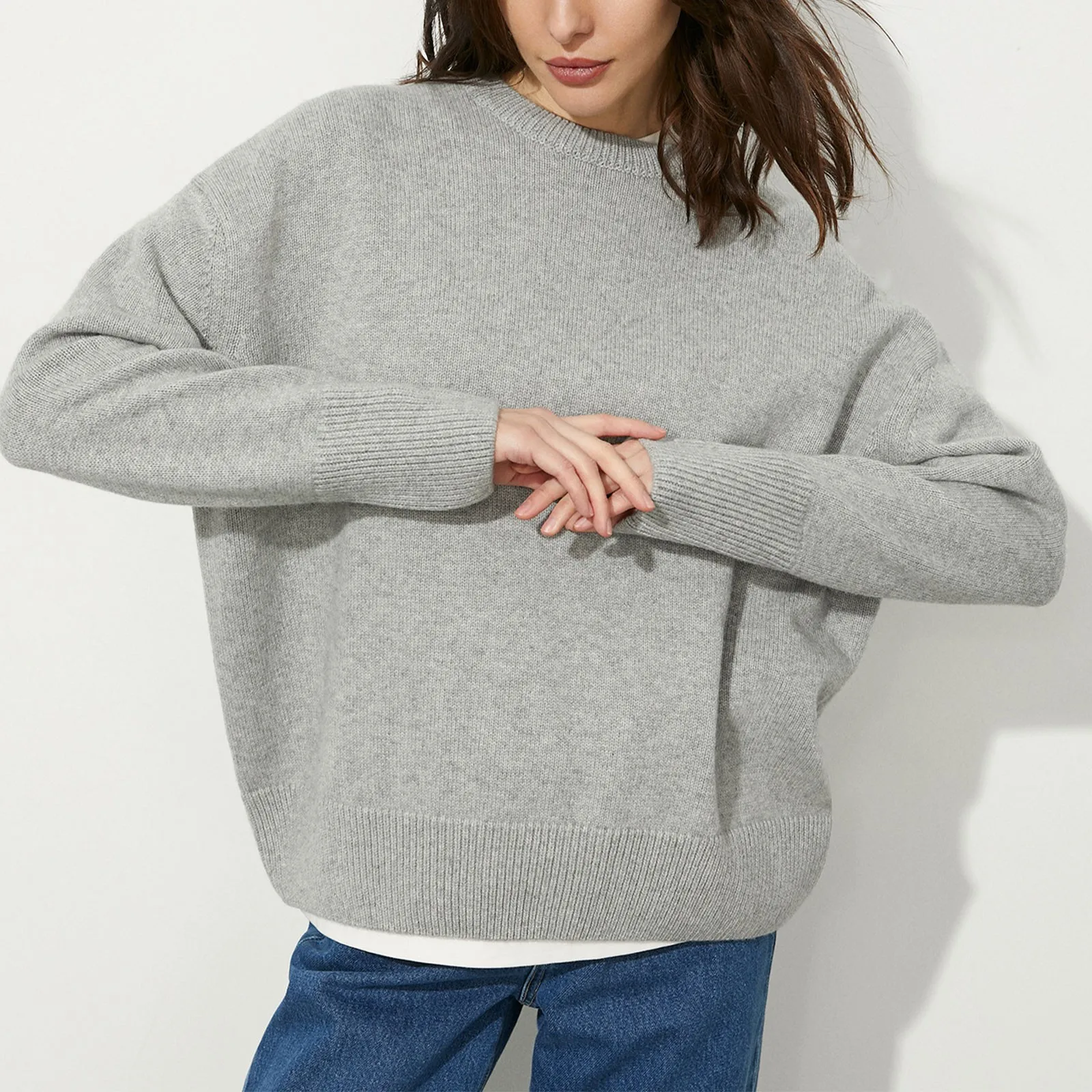 

Autumn Classic Simple Wool Blend Sweater Round Neck Solid Color Pullover Basics Versatile Long Sleeve Casual Warm Knitting Tops