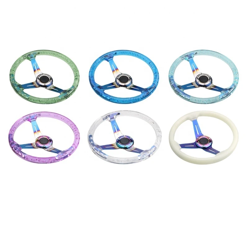 High Quality Burnt Blue Neo Bracket 350mm Transparent Acrylic Sport Racing Steering Wheel Universal Fit