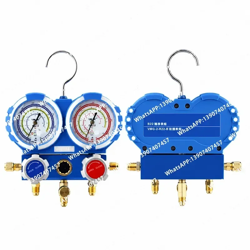 for VMG-2 HVAC Manifold Gauge Set for R22 R134a R410A Dual Pressure Gauges Refrigerant Charging Tool Kit with Hoses