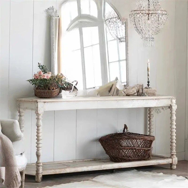 retro old solid wood porch entrance hall decoration table Roman column table
